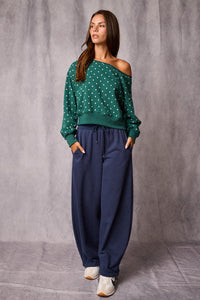 OFF SHOULDER POLKA DOT SWEATER