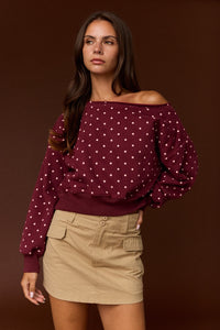 OFF SHOULDER POLKA DOT SWEATER