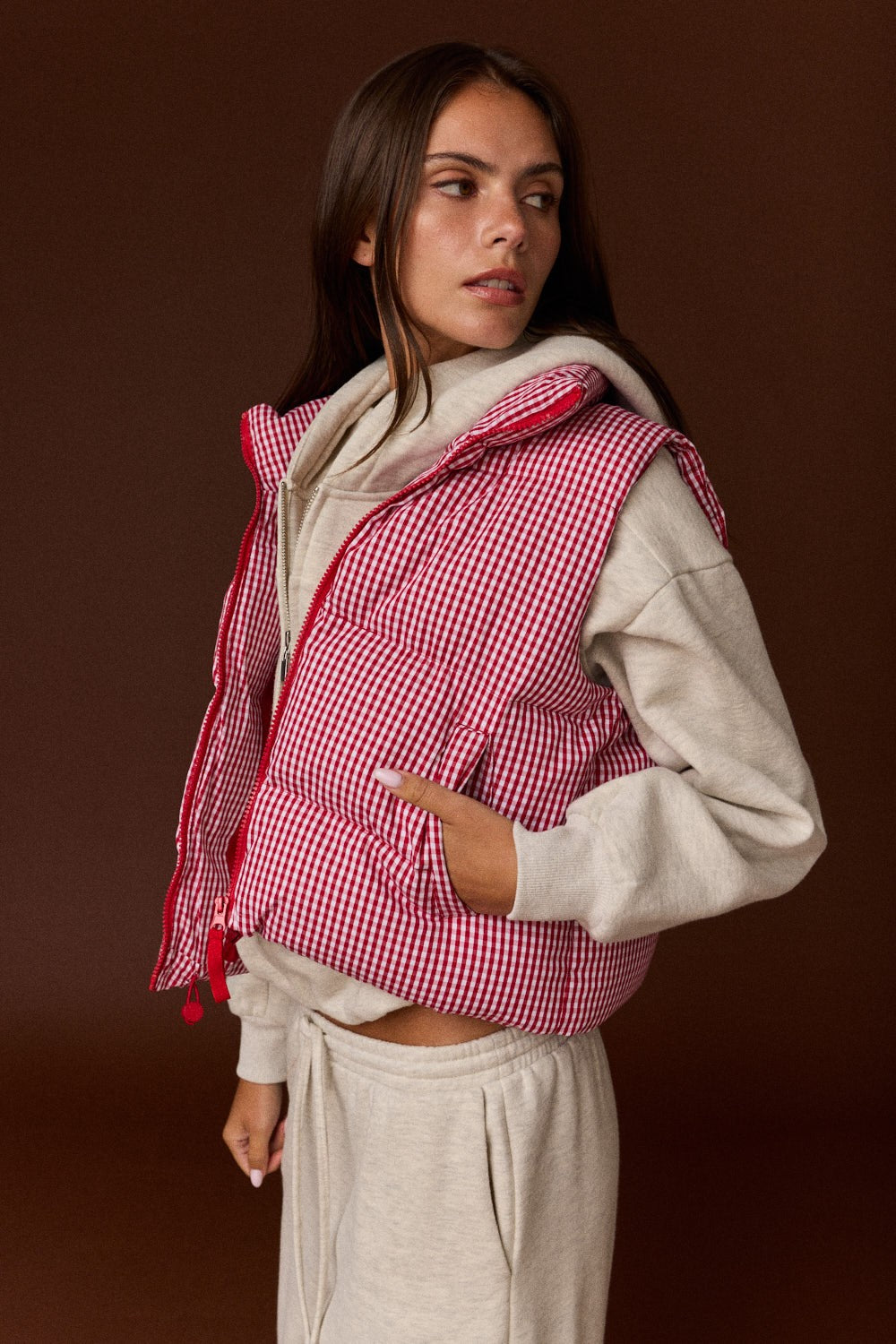 GINGHAM PUFFER VEST