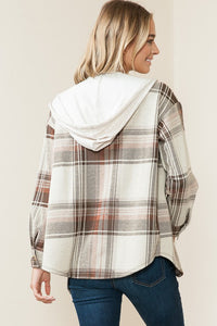 TAUPE/BROWN HOODED FLANNEL
