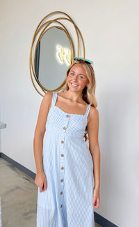 STRIPED BUTTON DOWN MIDI DRESS