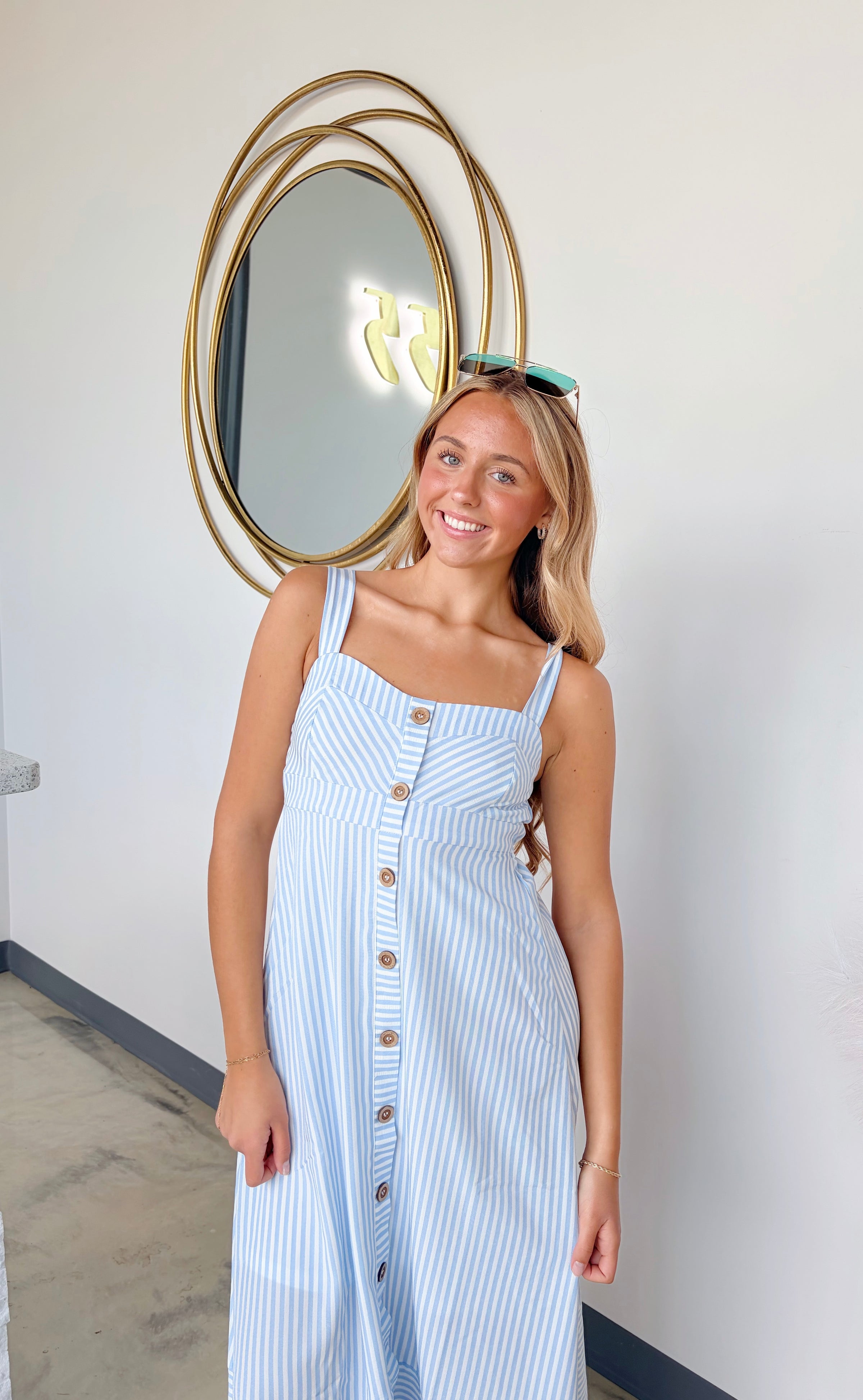 STRIPED BUTTON DOWN MIDI DRESS