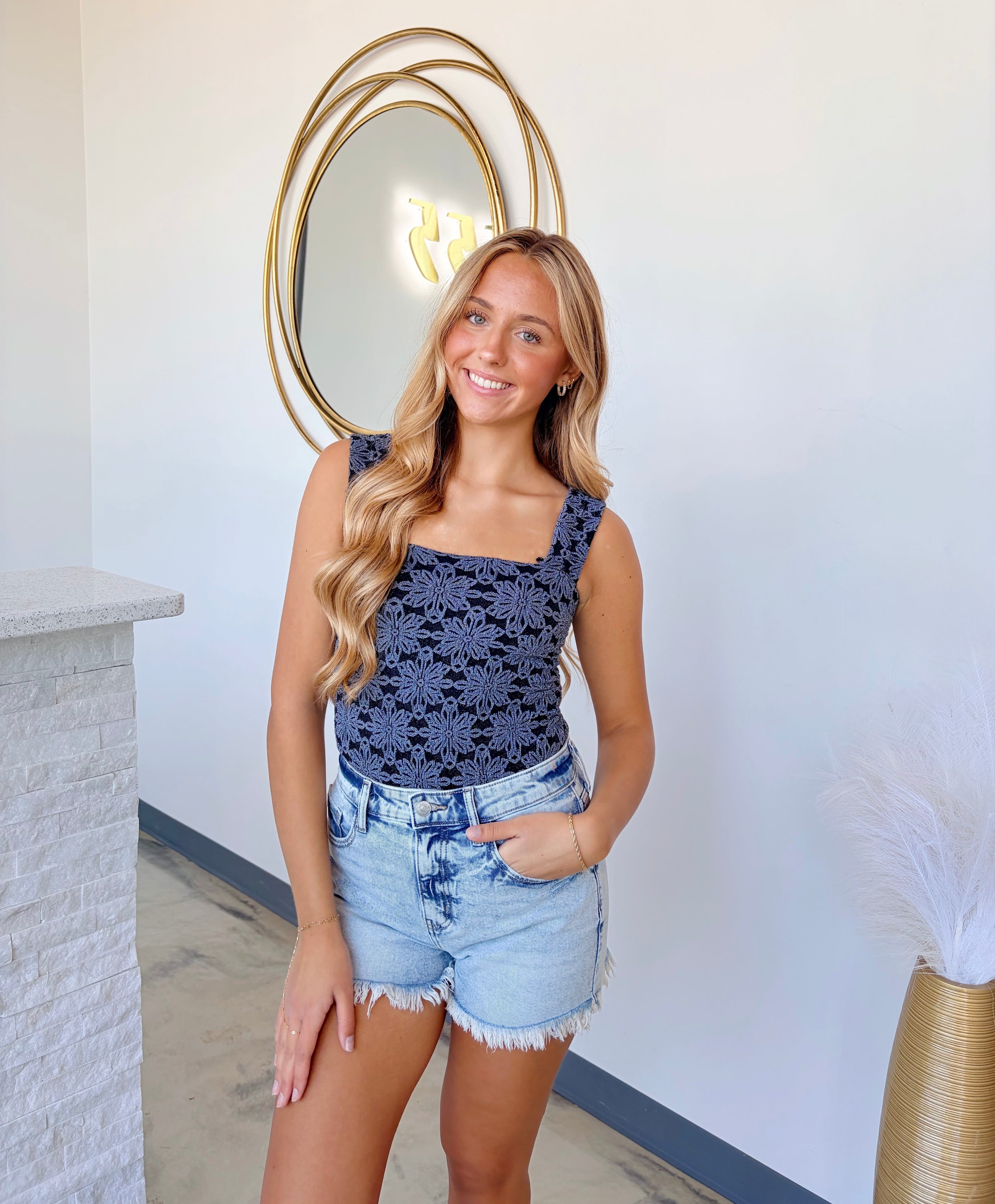 SQUARE NECK FLORAL TANK TOP