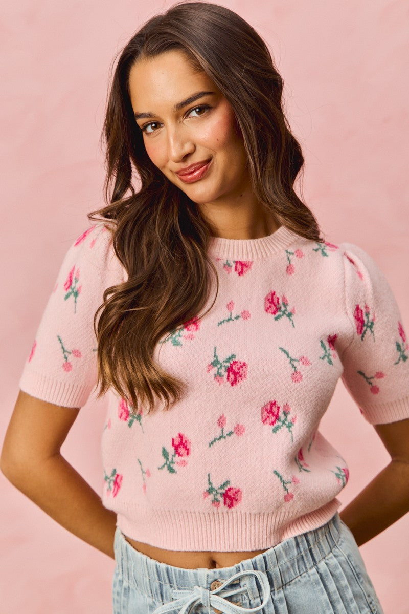 FLORAL PUFF SLEEVE SWEATER