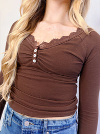 LACE TRIM HENLEY TOP