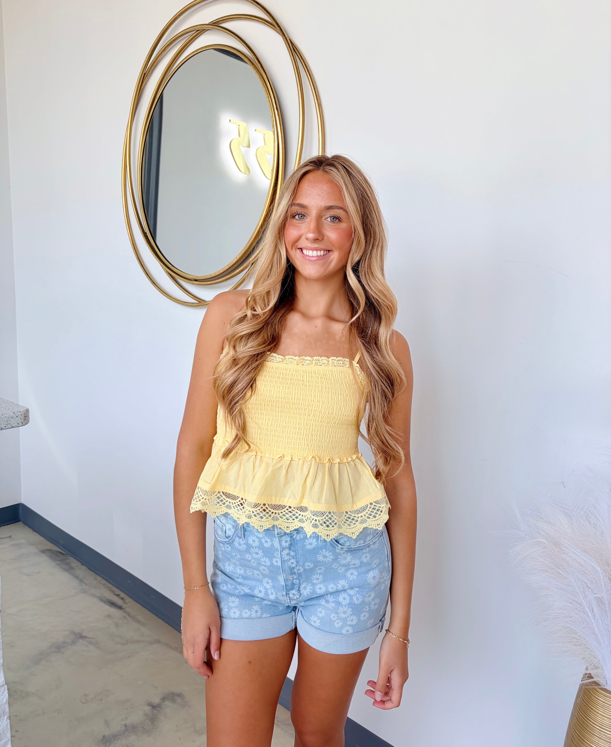 PEPLUM TOP WITH LACE TRIM