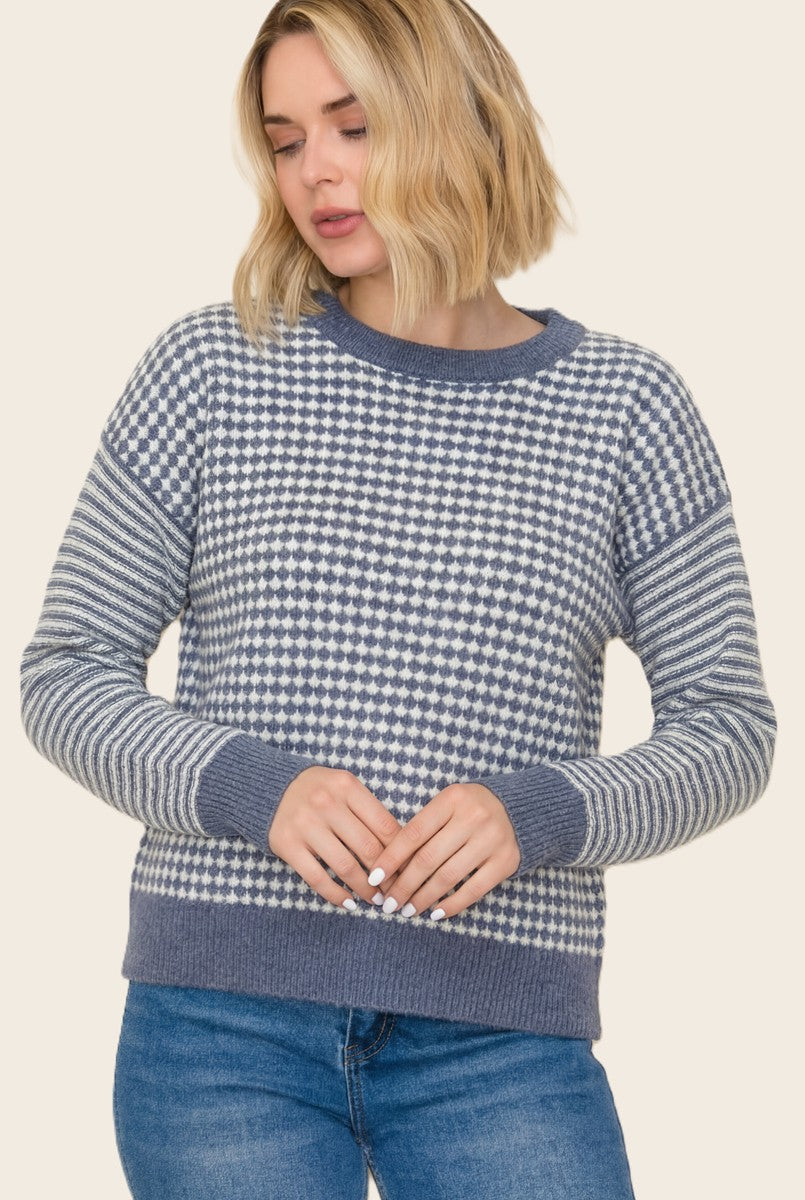 CHECKERED STRIPE SWEATER