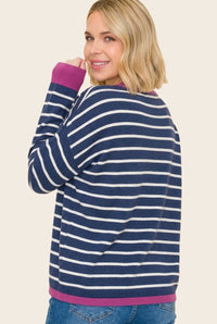 COLOR CONTRASTED STRIPED SWEATER