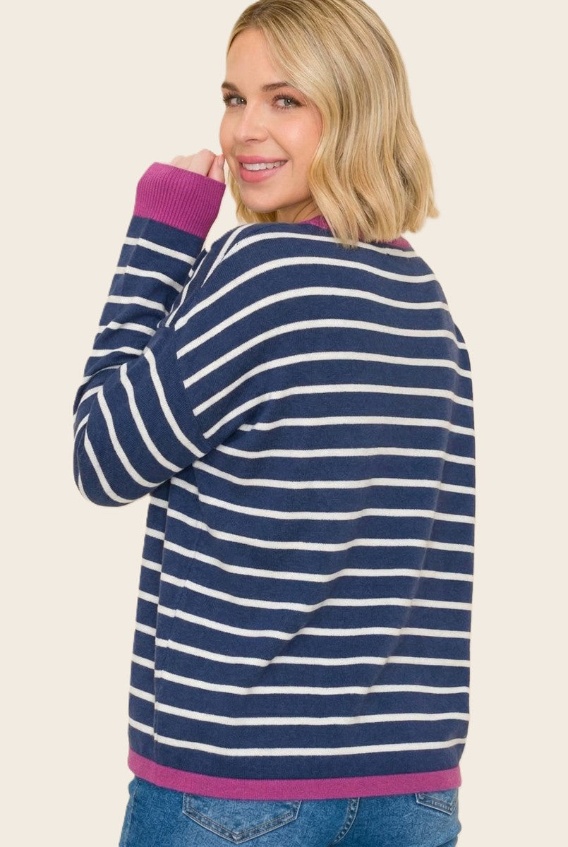 COLOR CONTRASTED STRIPED SWEATER