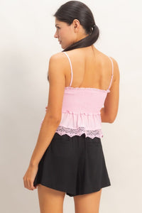 PEPLUM TOP WITH LACE TRIM