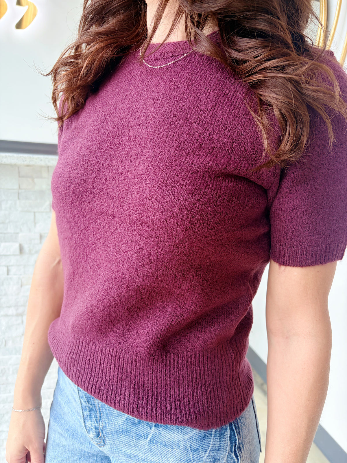 SHORT SLEEVE KNIT TOP