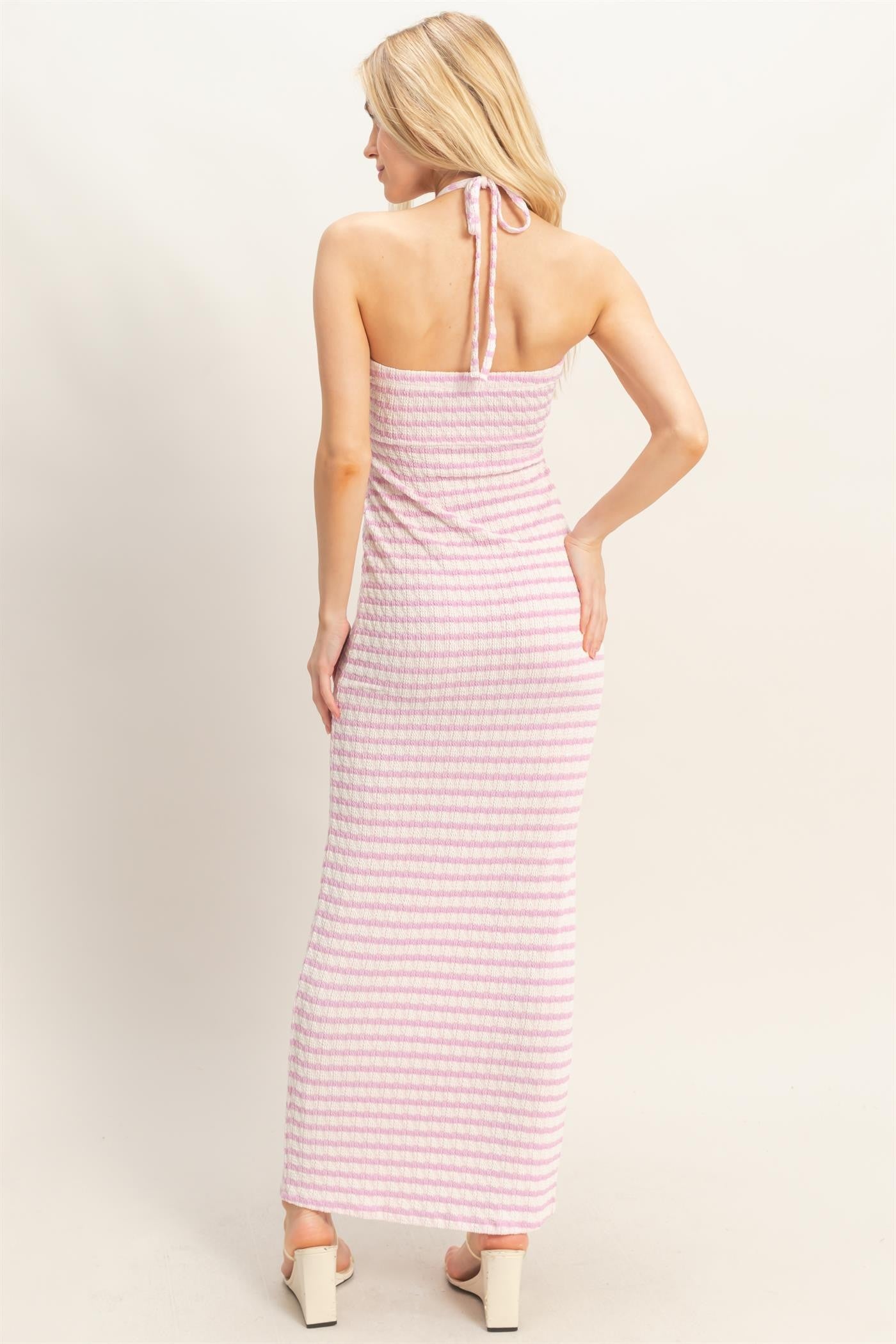 STRIPED HALTER BEACH DRESS