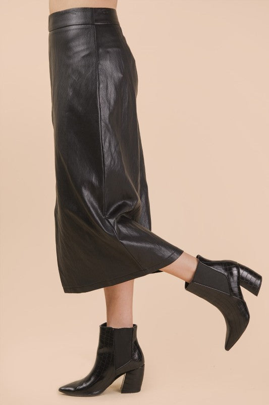 LEATHER MIDI SKIRT
