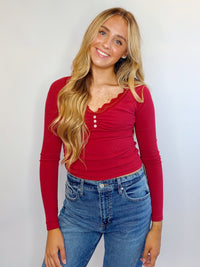 LACE TRIM HENLEY TOP