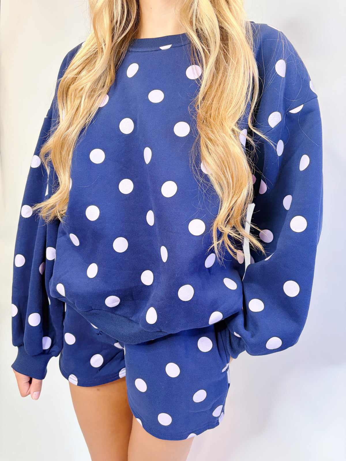 POLKA DOT FLEECE CREWNECK