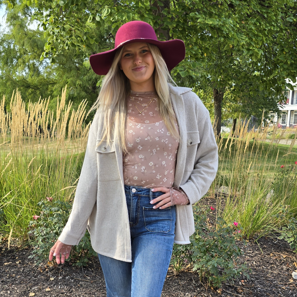 MAUVE FLORAL SHEER MESH TOP