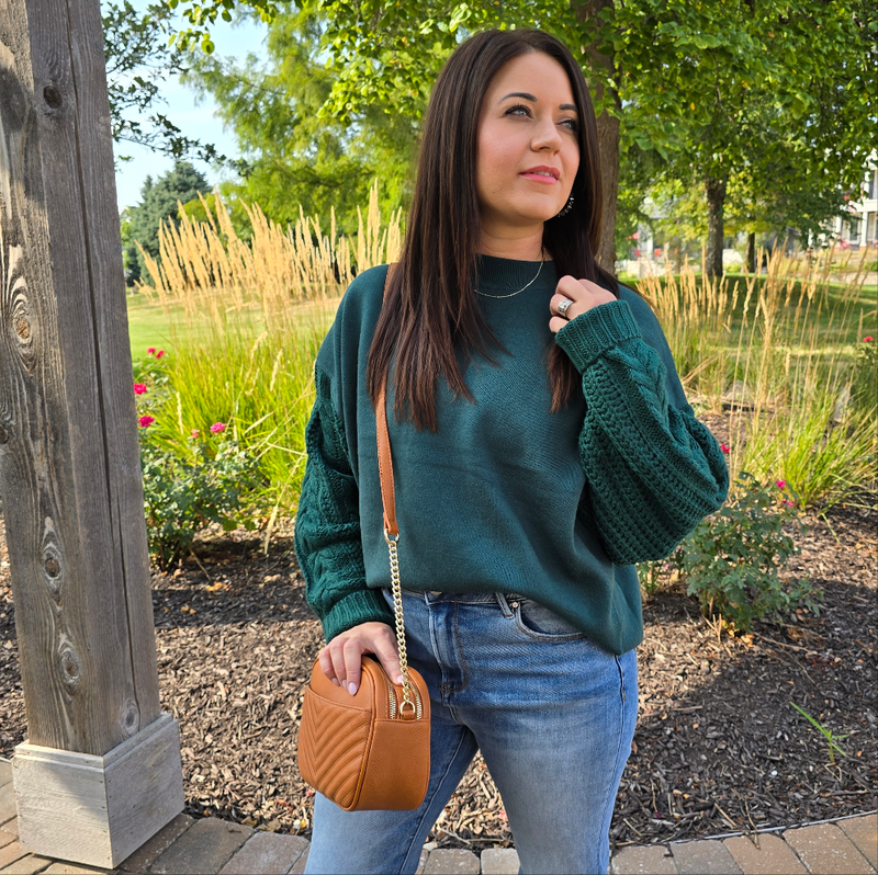 CABLE SLEEVE RELAXED SWEATER