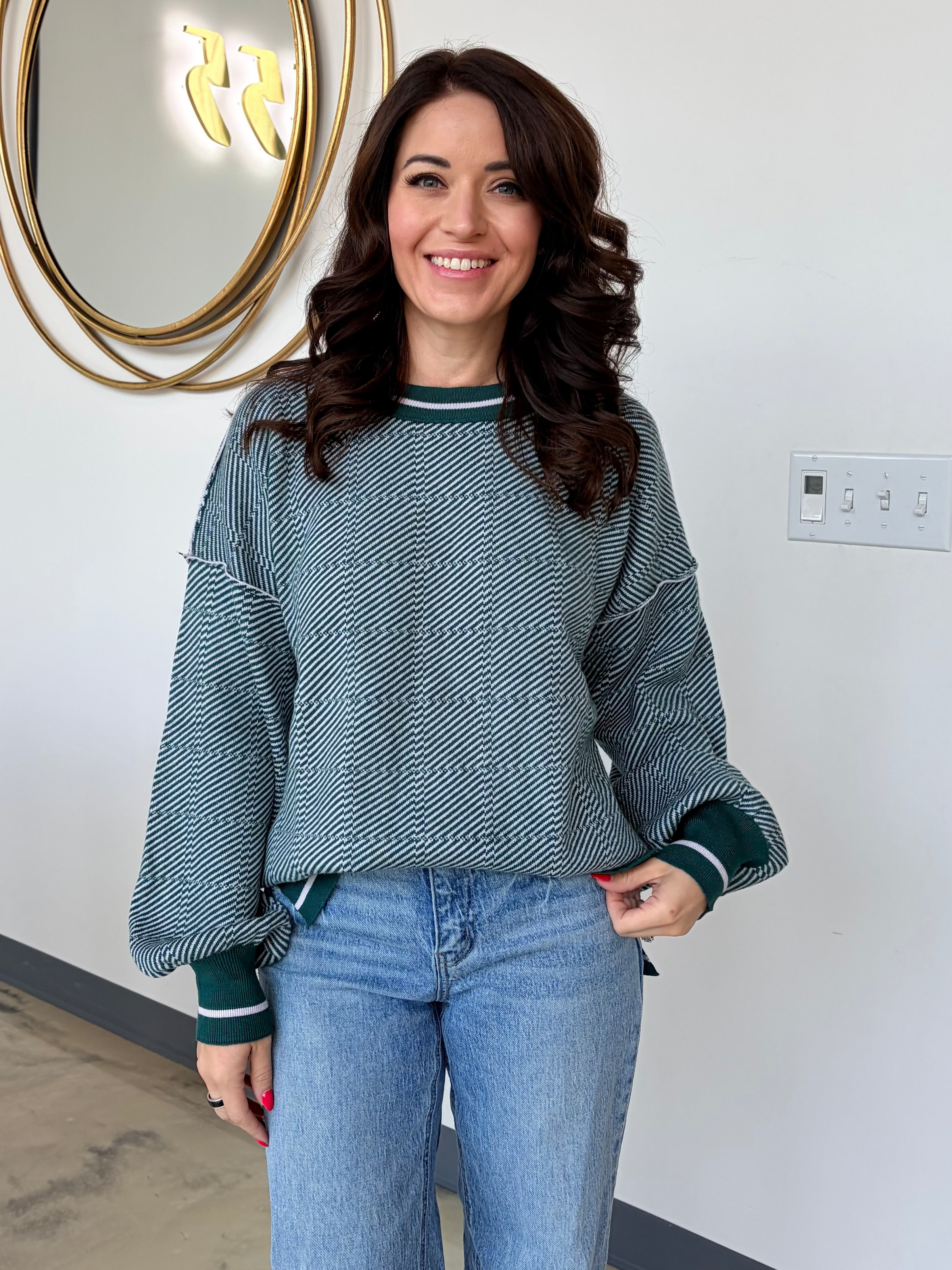 CONTRAST PLAID PULLOVER