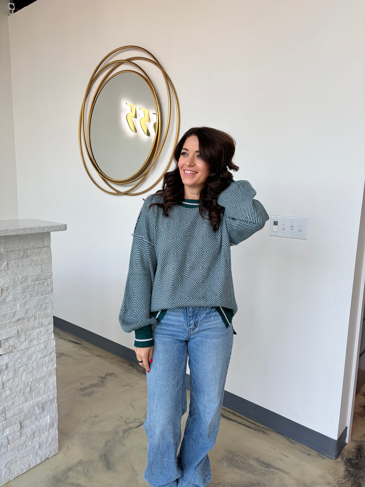 CONTRAST PLAID PULLOVER