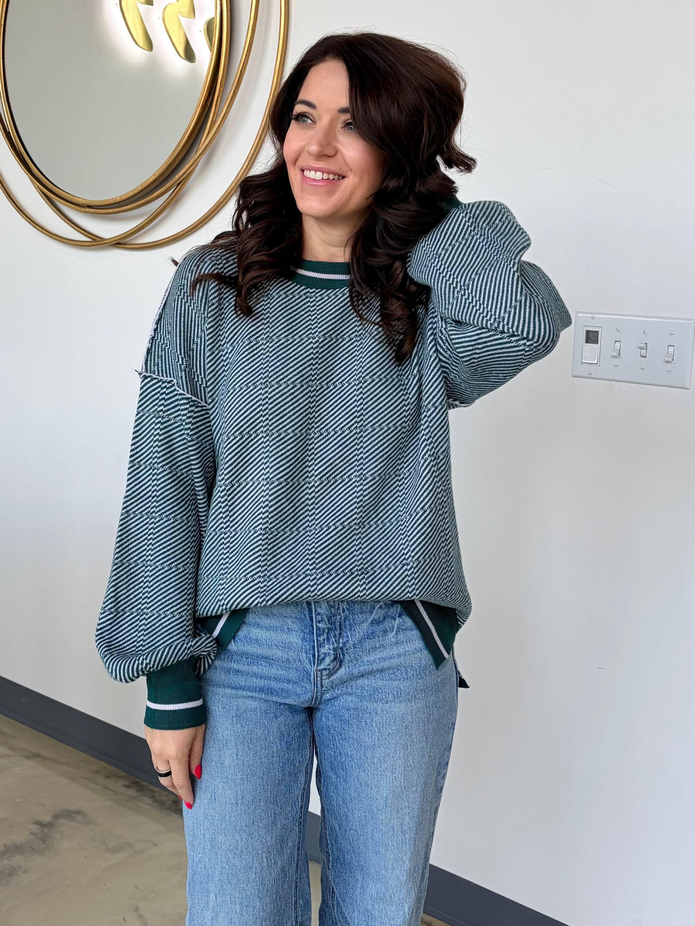 CONTRAST PLAID PULLOVER