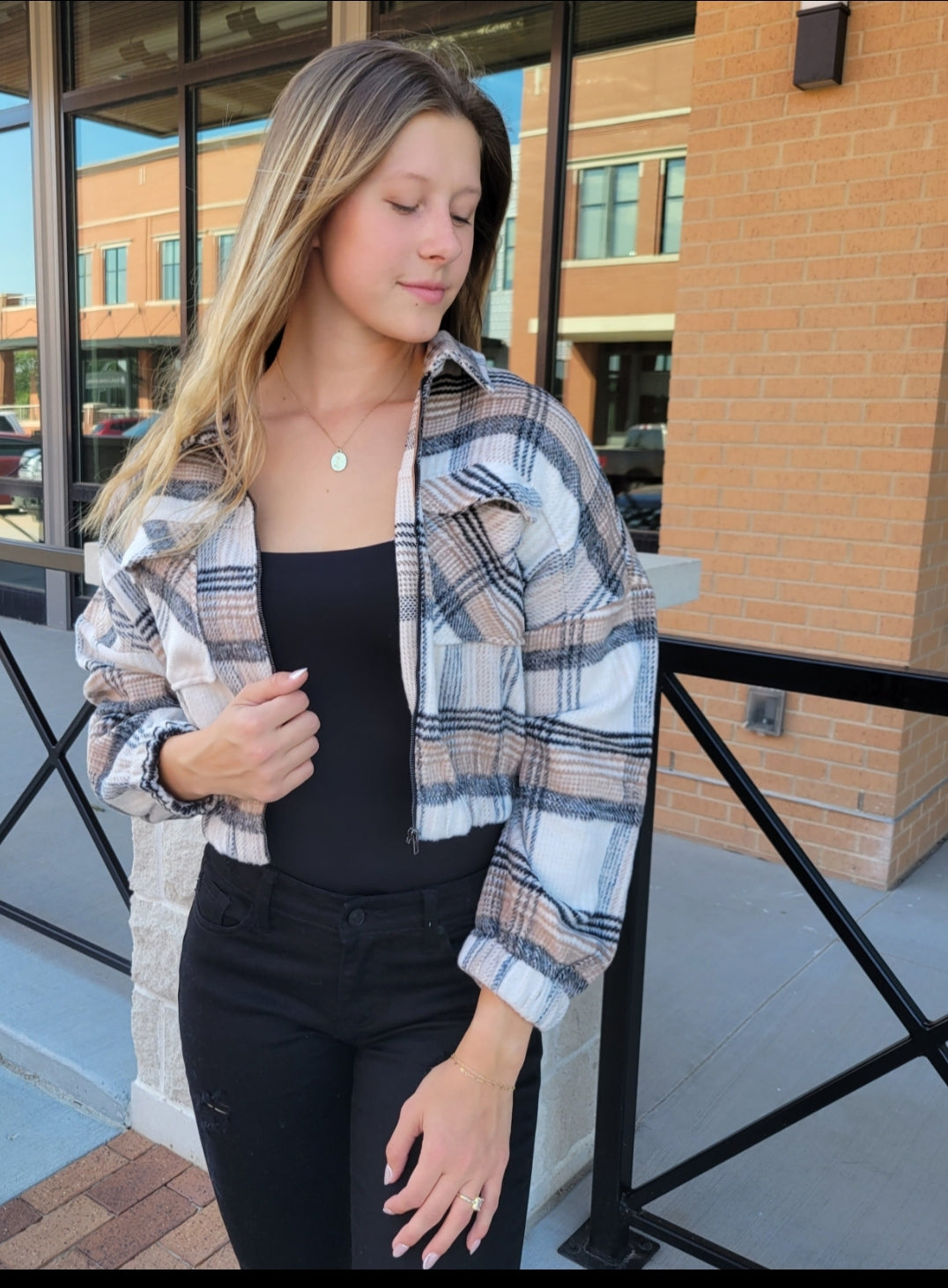 ZIP UP PLAID PRINT JACKET