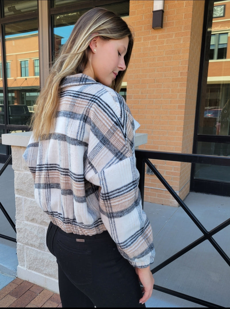 ZIP UP PLAID PRINT JACKET