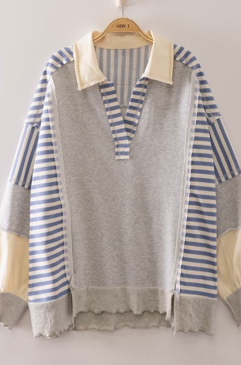 COLLAR STRIPE SWEATSHIRT