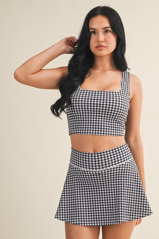 GINGHAM CROP WITH LACE TRIM