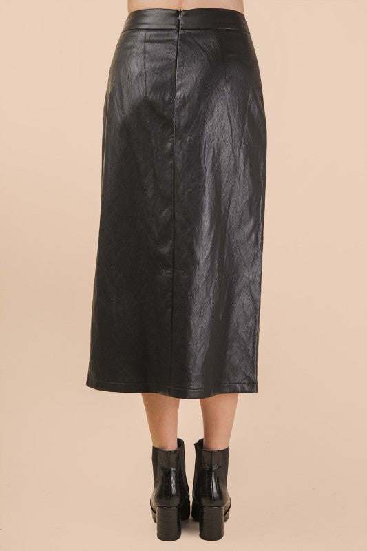 LEATHER MIDI SKIRT