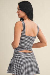GINGHAM CROP WITH LACE TRIM