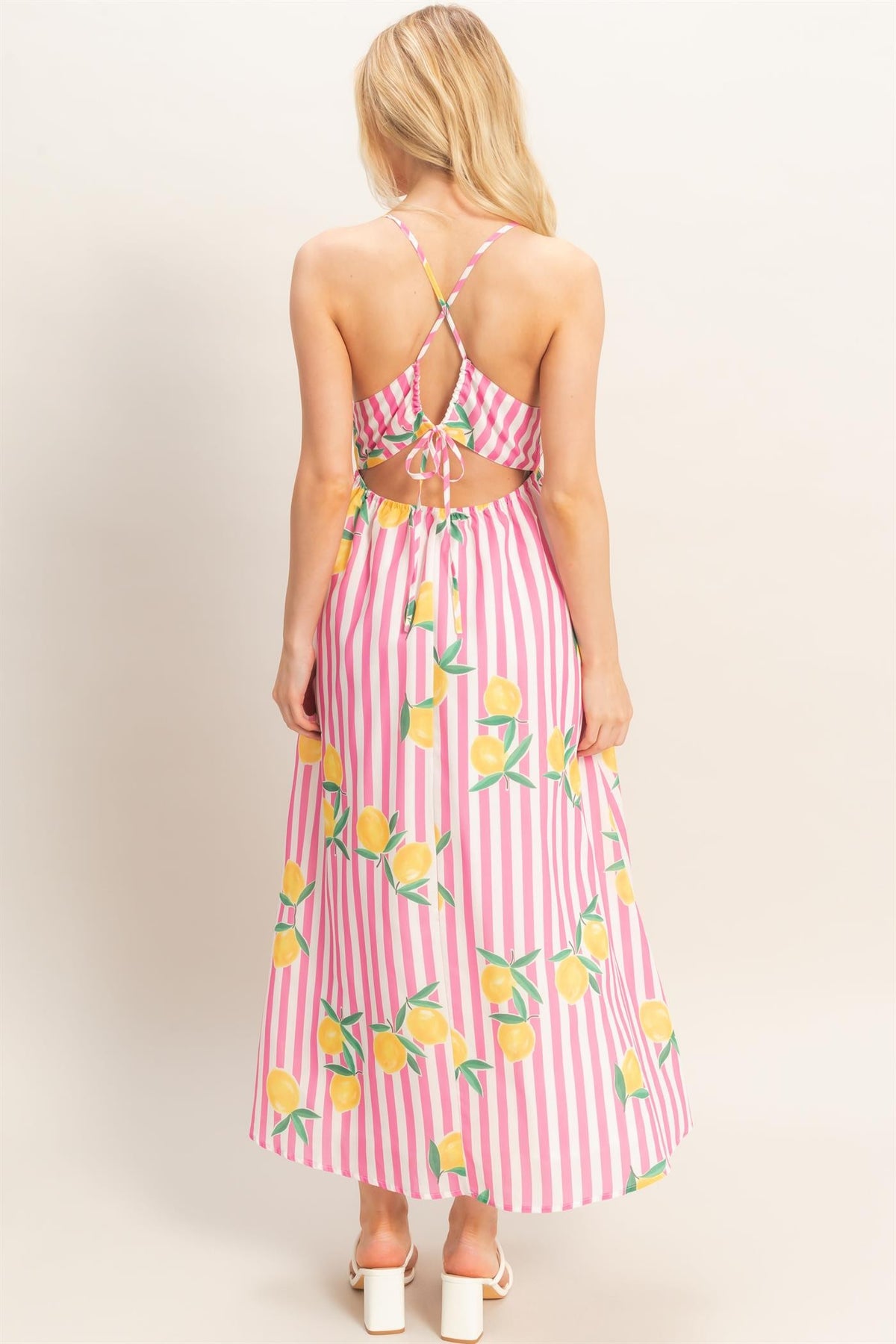 STRIPED LEMON PRINT MIDI DRESS