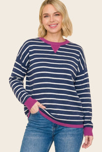 COLOR CONTRASTED STRIPED SWEATER