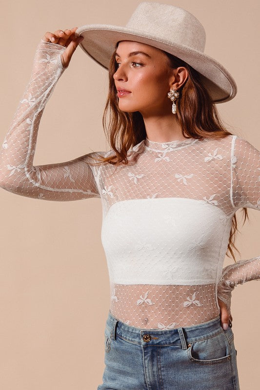 BOW LACE LONG SLEEVE TOP