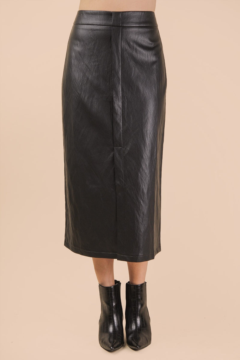 LEATHER MIDI SKIRT