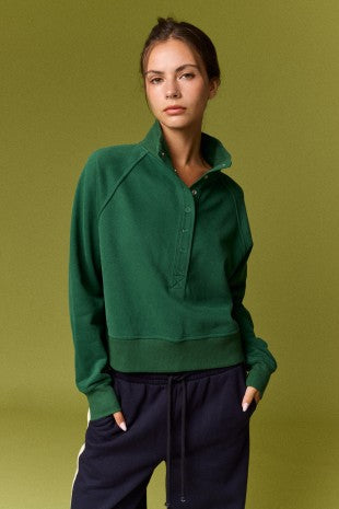 BUTTON MOCK NECK PULLOVER