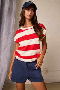 STRIPE SHORT SLEEVE SWEATER