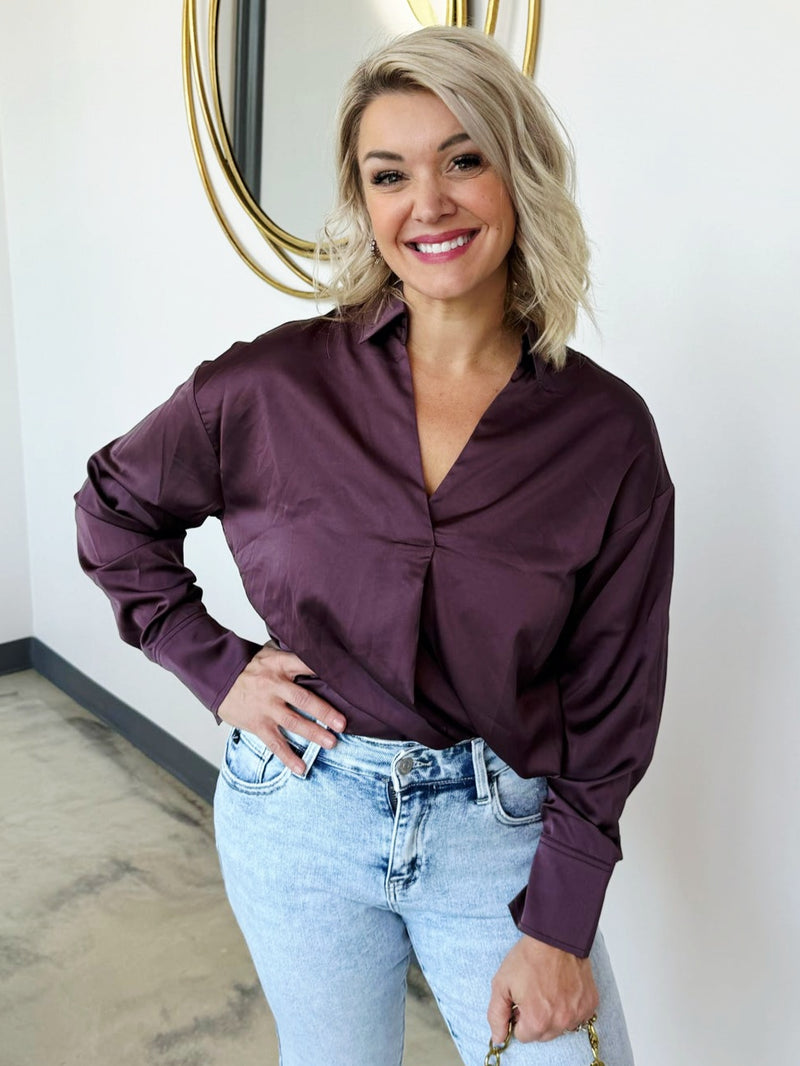 V-NECK SATIN BLOUSE