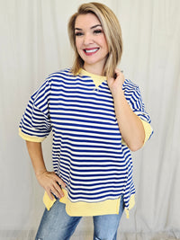 STRIPED CROP TEE WITH TRIM
