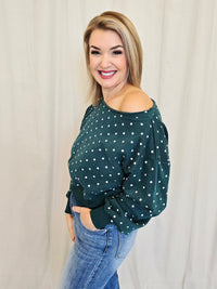 OFF SHOULDER POLKA DOT SWEATER