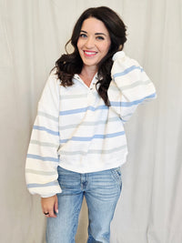 STRIPED MOCK NECK PULLOVER
