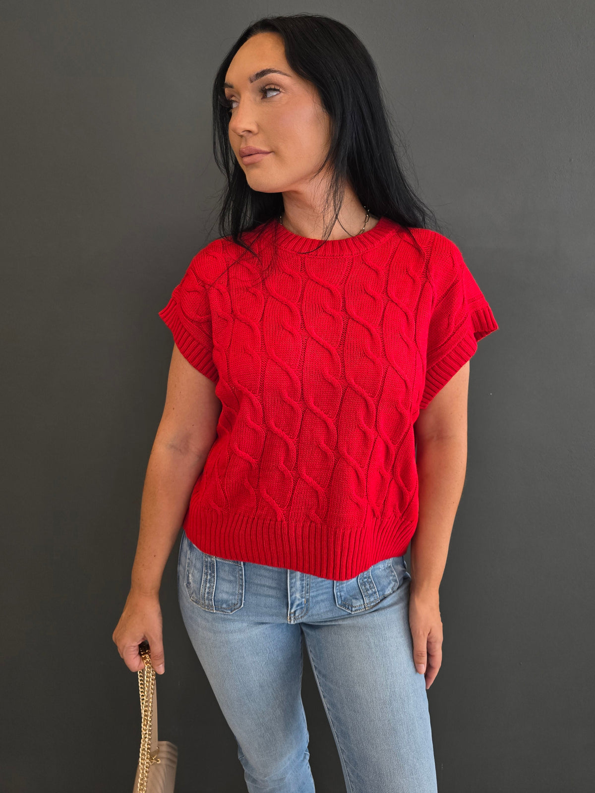 KNIT CAP SLEEVE SWEATER
