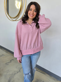 BUTTON UP WAFFLE SWEATER