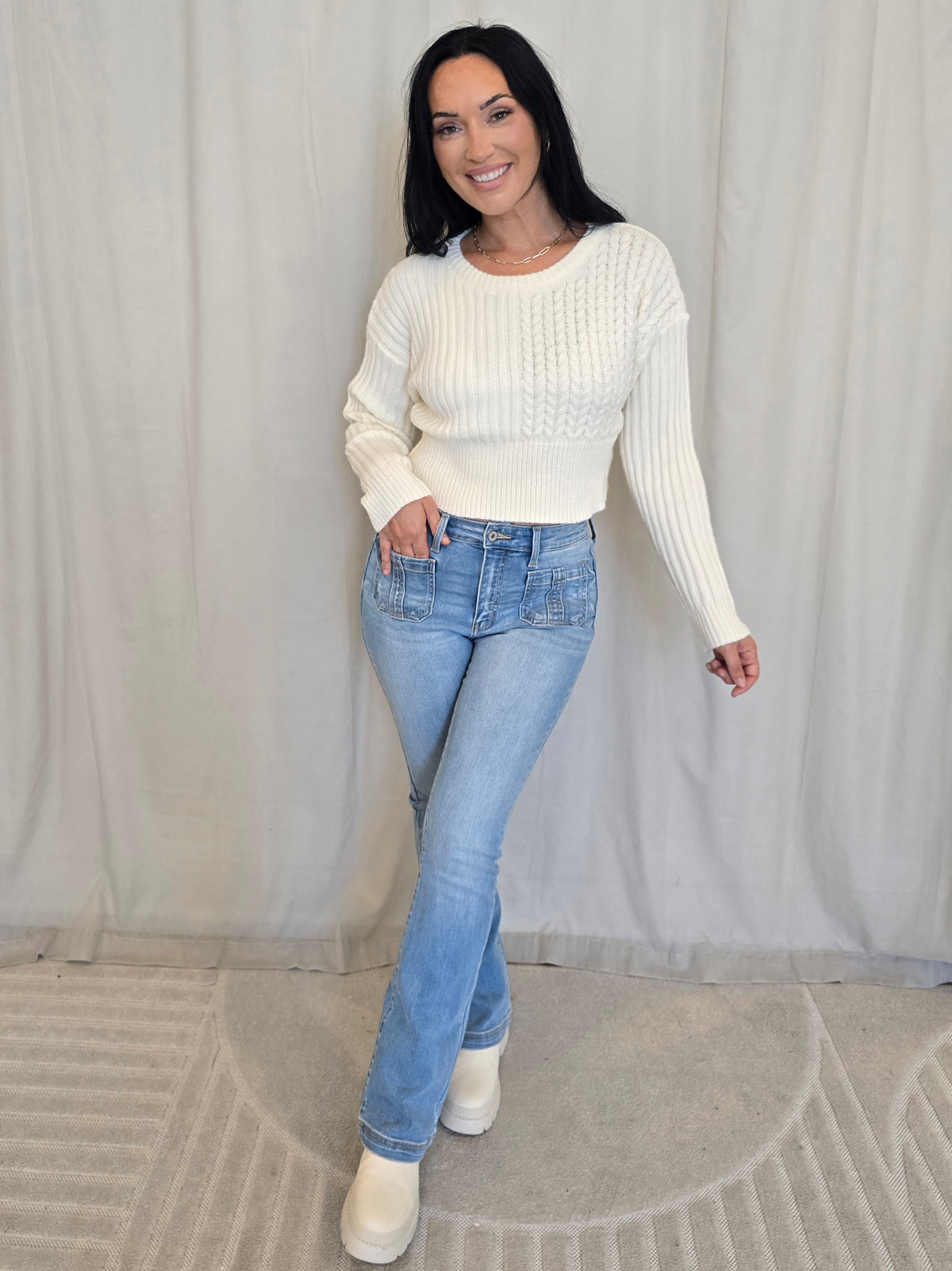 CABLE KNIT CROP SWEATER