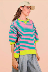 STRIPED CROP TEE WITH TRIM