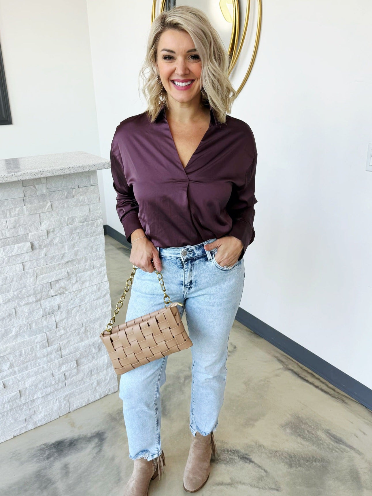 V-NECK SATIN BLOUSE
