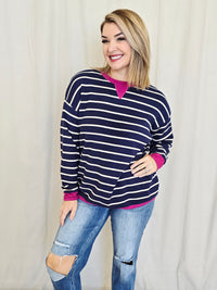 COLOR CONTRASTED STRIPED SWEATER