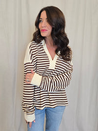 STRIPED HENLEY SWEATSHIRT
