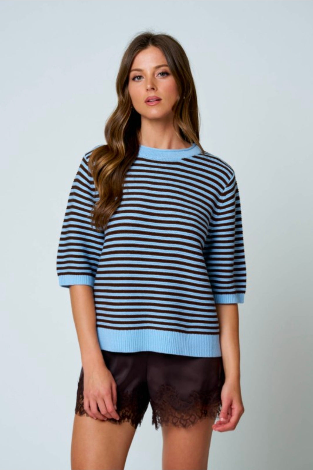 STRIPE HALF SLEEVE SWEATER