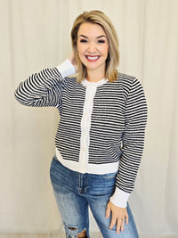 STRIPE ROUND NECK CARDIGAN