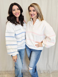 STRIPED MOCK NECK PULLOVER